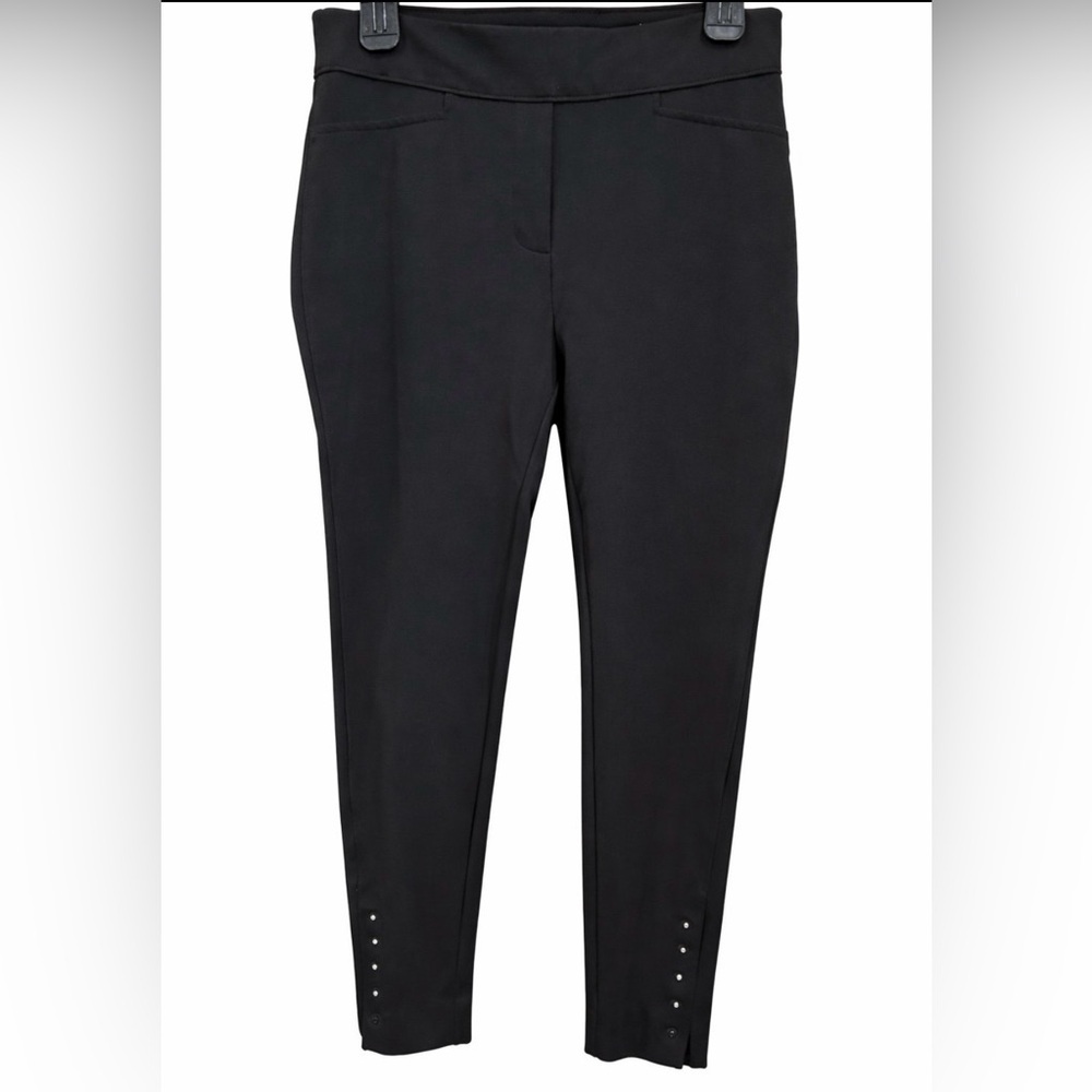 Chico's Black Slim Ponte Ankle Pants with Snap Detail